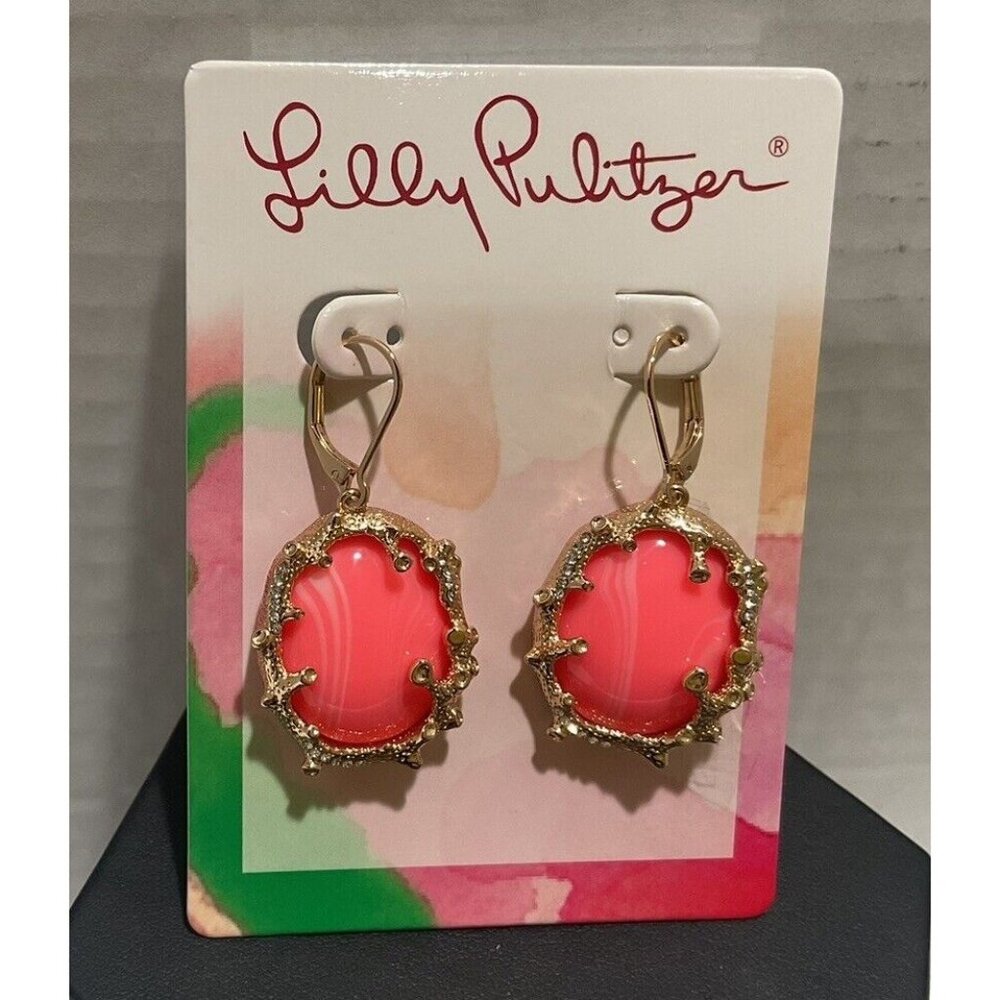 Lilly Pulitzer Coral Pink Gold-Tone Dangle Earrings